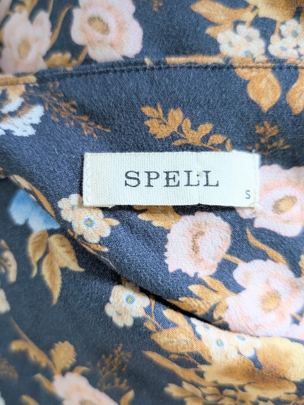SPELL Flora Midi Dress S Mystic Blue Floral Print Flutter Sleeve Boho Resortwear - Picture 5 of 8